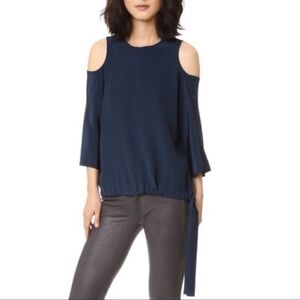 Tibi- Navy Cold Shoulder Cutout Quarter Sleeve Tie Waist Blouse